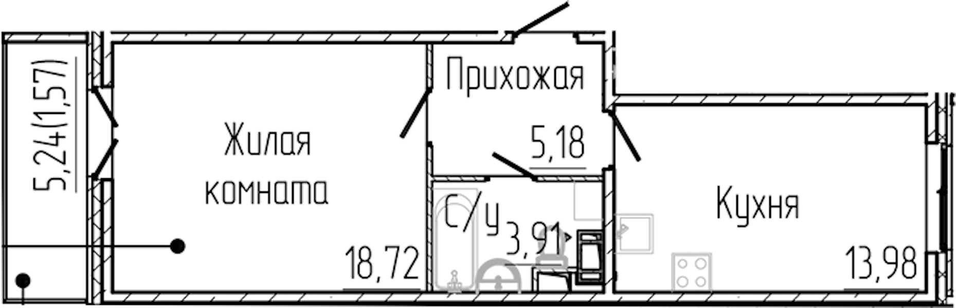 1-комнатная квартира 43.36 м², 4/8 эт., ЖК «SERTOLOVO PARK»